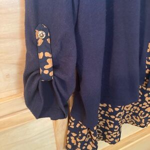 Navy and Tan Leopard Print Sweater